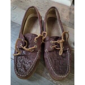 Sperry Topsiders Ladies SZ 8 Nautical Embossed Boatshoes Red/brown leather SB8